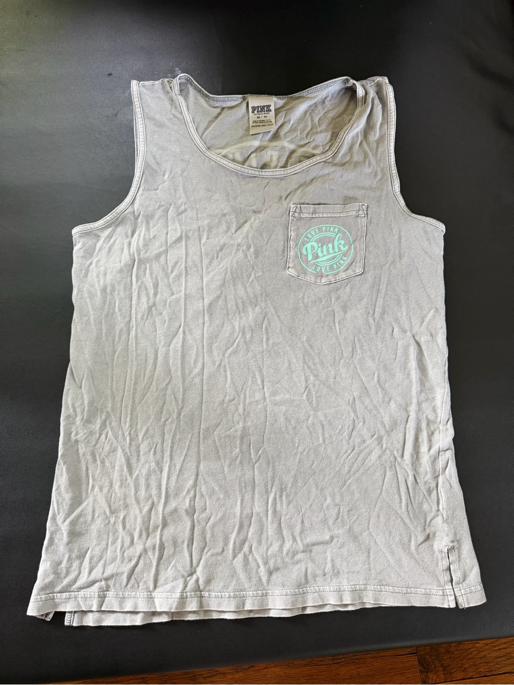 PINK Victoria's Secret XS Light Gray Tank with Mint Logo